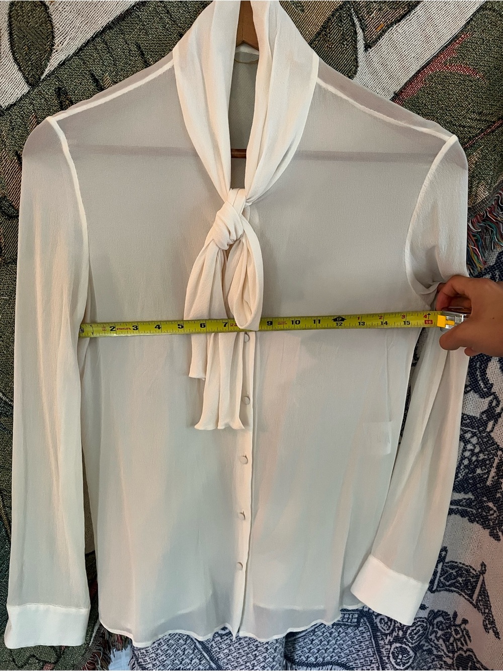 Saint Laurent Ivory Tie-Neck Sheer Blouse - Picture 10 of 14
